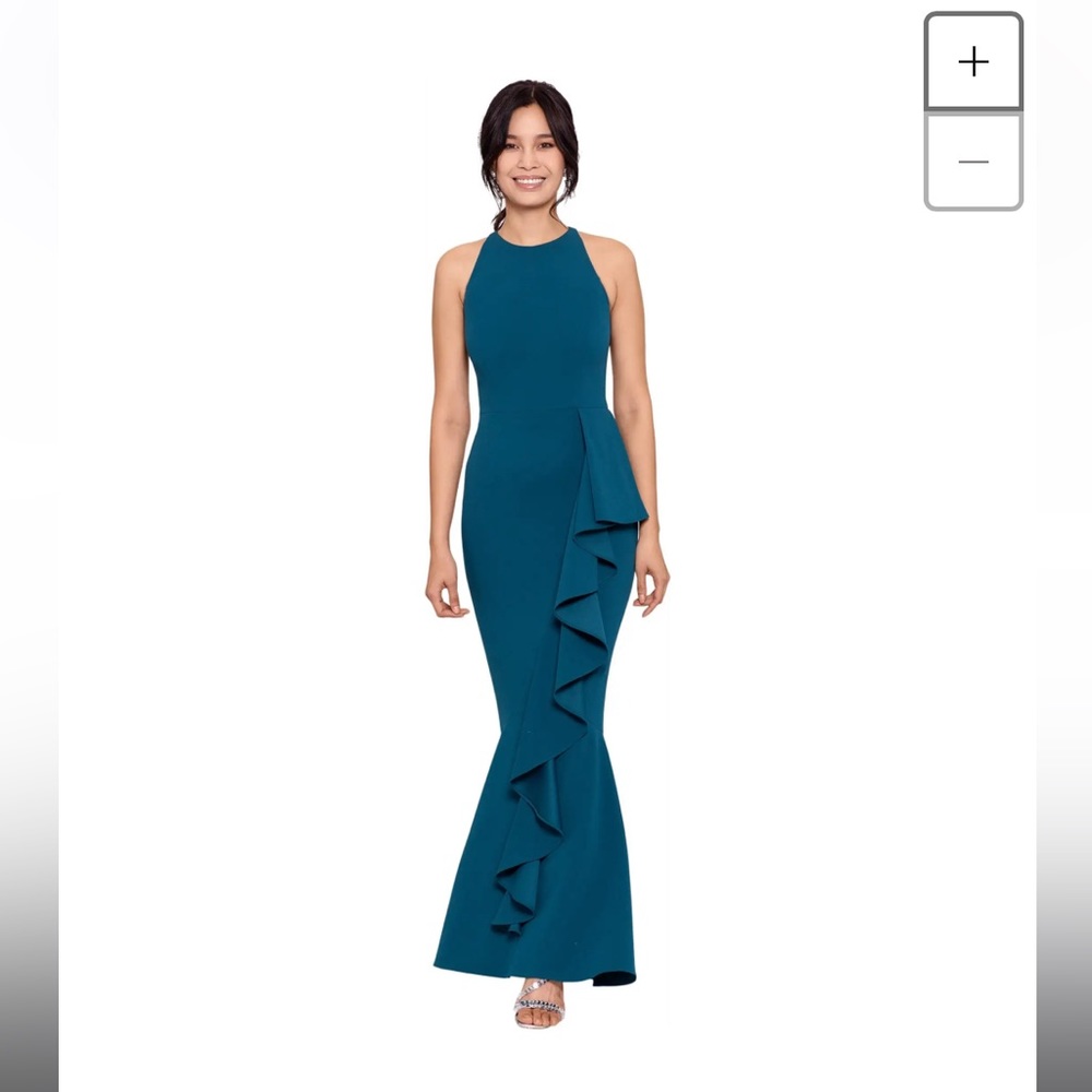 Betsy & Adam Halter Crepe Mermaid Gown NWT